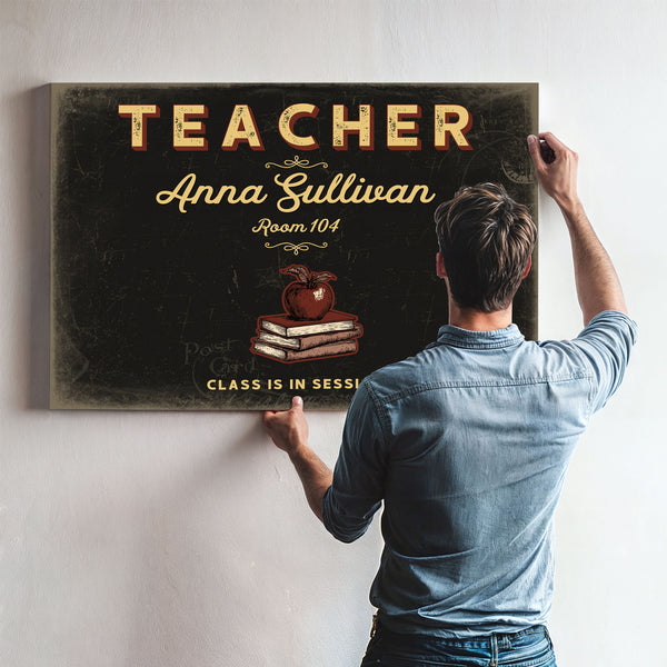 Personalized Teacher Sign, Class Is in Session, Black & Gold, image 9