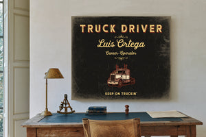 Personalized Truck Driver Sign, Keep On Truckin', Black & Gold, image 2