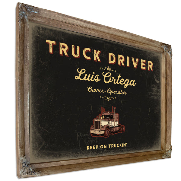 Personalized Truck Driver Sign, Keep On Truckin', Black & Gold, image 6