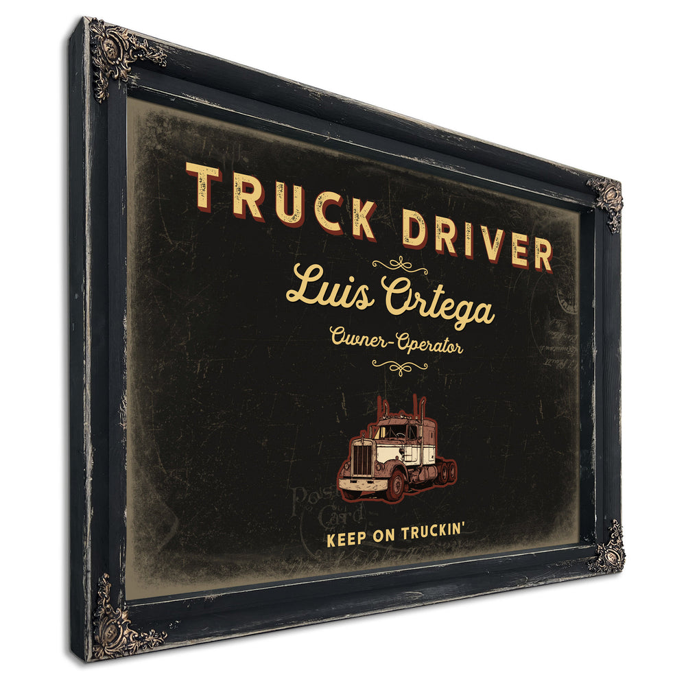 Personalized Truck Driver Sign, Keep On Truckin', Black & Gold, image 1