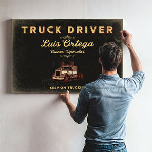 Personalized Truck Driver Sign, Keep On Truckin', Black & Gold, image 9