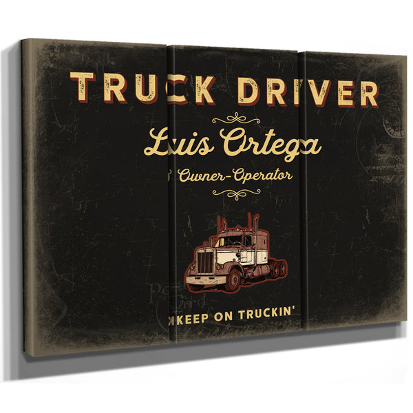 Personalized Truck Driver Sign, Keep On Truckin', Black & Gold, image 14