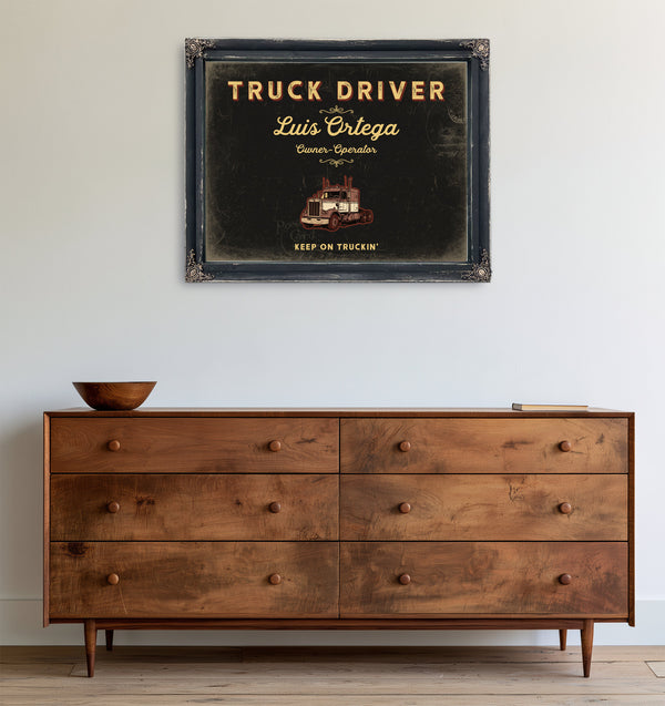 Personalized Truck Driver Sign, Keep On Truckin', Black & Gold, image 19