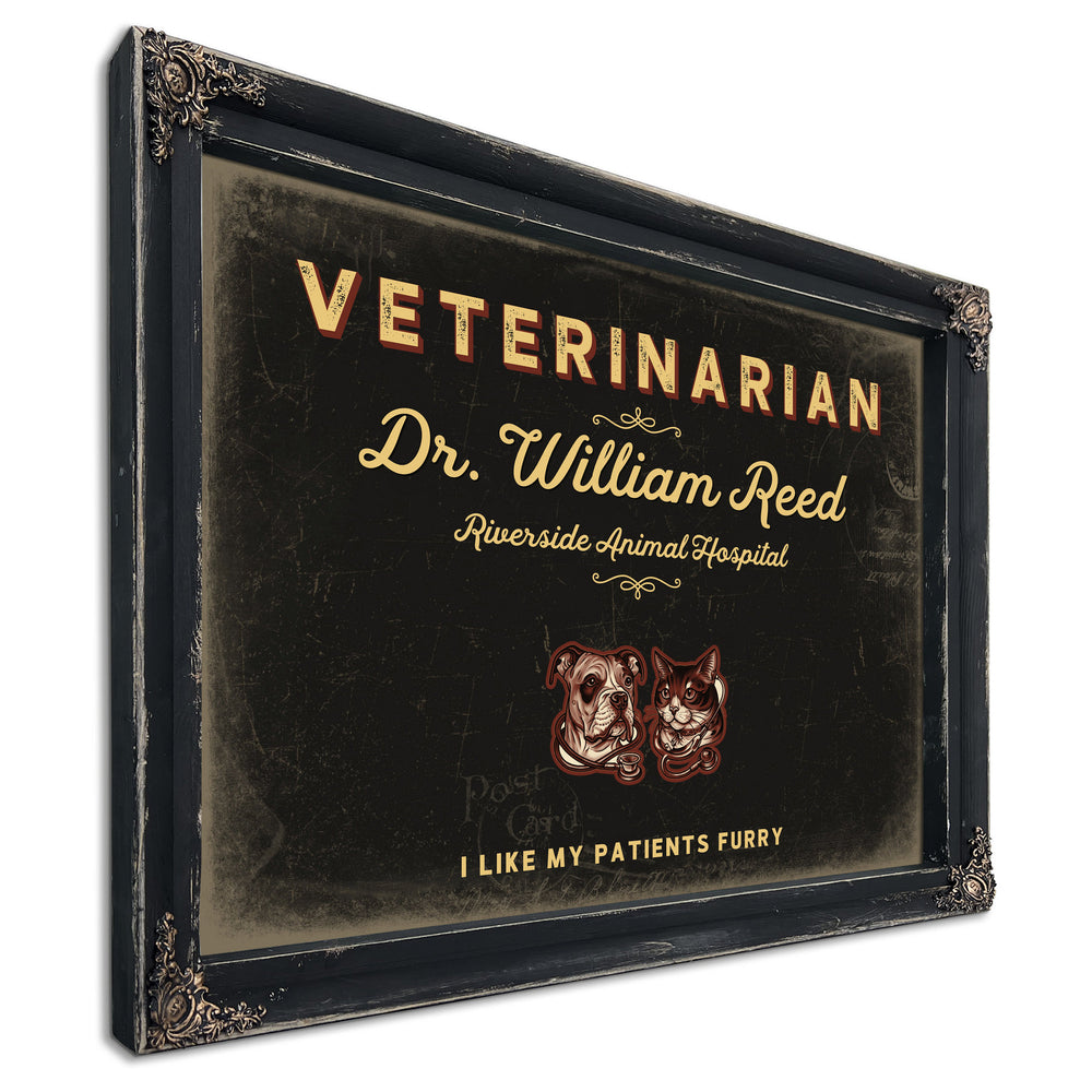 Personalized Veterinarian Sign, I Like My Patients Furry, Black & Gold, image 1