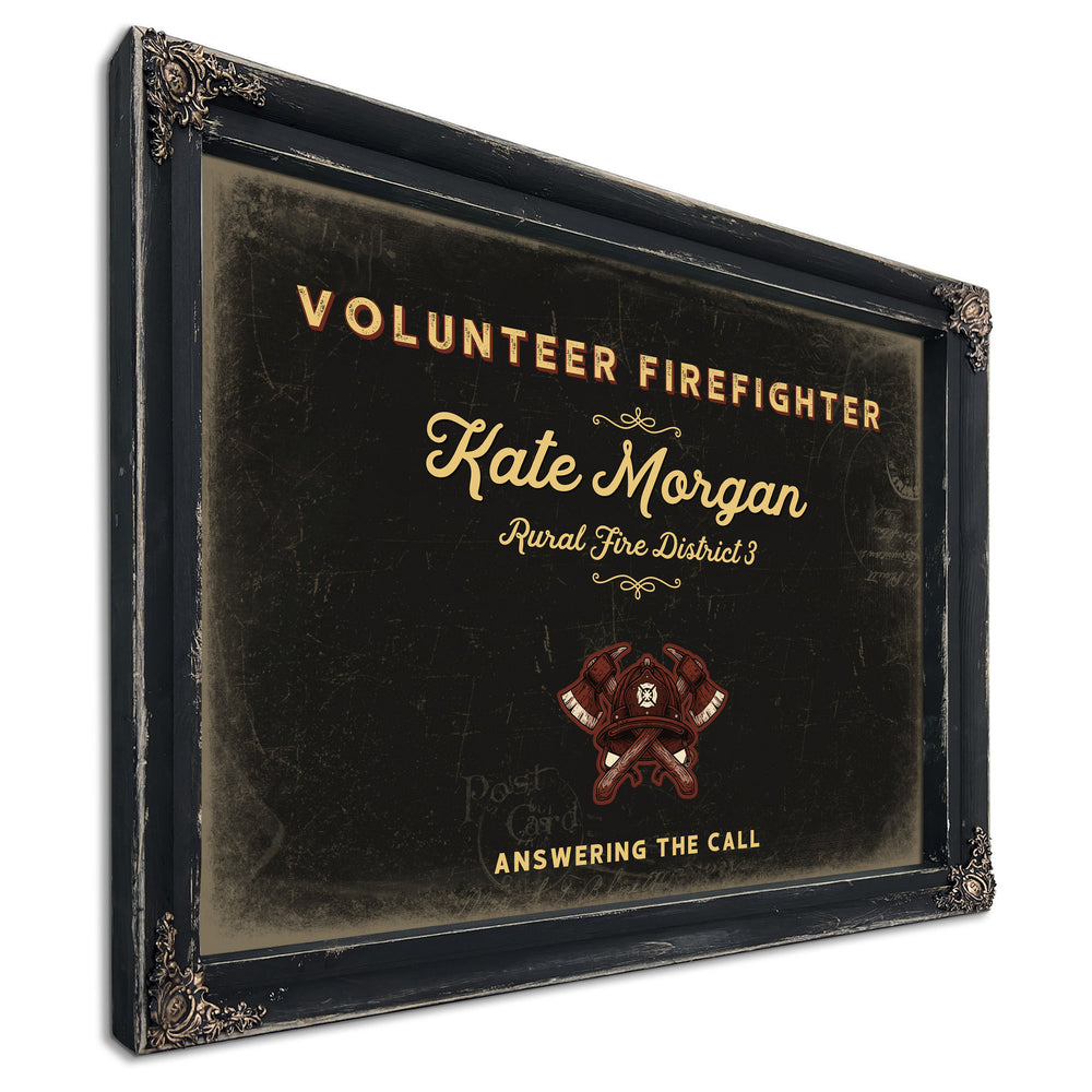 Personalized Volunteer Firefighter Sign, Answering the Call, Black & Gold, image 1