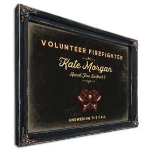 Personalized Volunteer Firefighter Sign, Answering the Call, Black & Gold, image 1