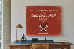 Personalized Aircraft Maintenance Technician Sign, Torqued to Spec, Brick & Black, image 2