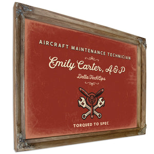 Personalized Aircraft Maintenance Technician Sign, Torqued to Spec, Brick & Black, image 6