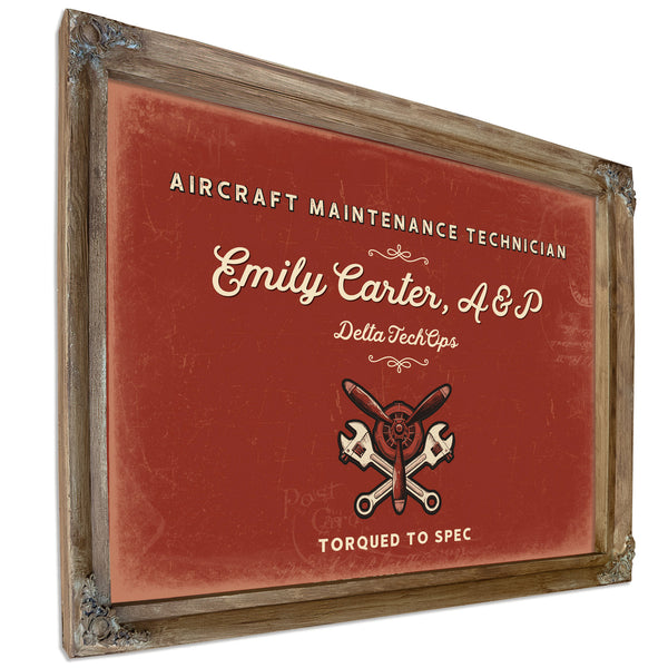Personalized Aircraft Maintenance Technician Sign, Torqued to Spec, Brick & Black, image 6