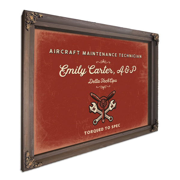 Personalized Aircraft Maintenance Technician Sign, Torqued to Spec, Brick & Black, image 7