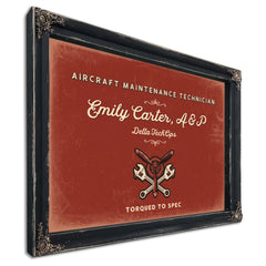 Personalized Aircraft Maintenance Technician Sign, Torqued to Spec, Brick & Black, image 1