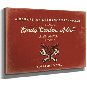 Personalized Aircraft Maintenance Technician Sign, Torqued to Spec, Brick & Black, image 8