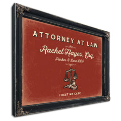 Personalized Attorney at Law Sign, I Rest My Case, Brick & Black, image 1