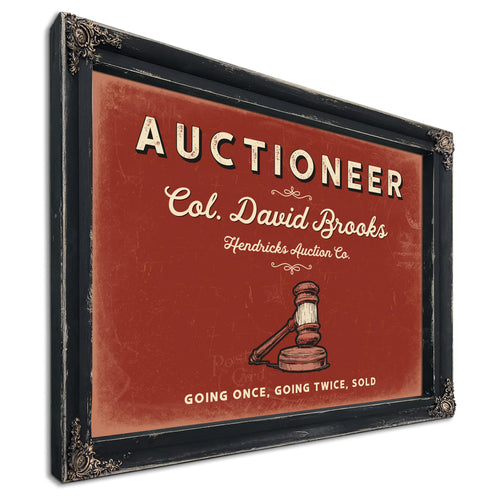 Personalized Auctioneer Sign, Going Once, Going Twice, Sold, Brick & Black, image 1
