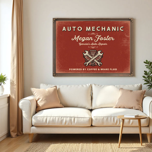 Personalized Auto Mechanic Sign, Powered by Coffee & Brake Fluid, Brick & Black, image 5