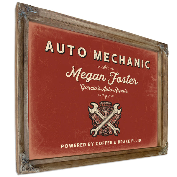 Personalized Auto Mechanic Sign, Powered by Coffee & Brake Fluid, Brick & Black, image 6