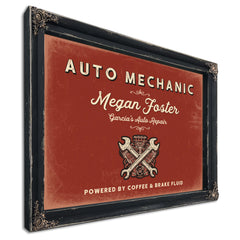Personalized Auto Mechanic Sign, Powered by Coffee & Brake Fluid, Brick & Black, image 1