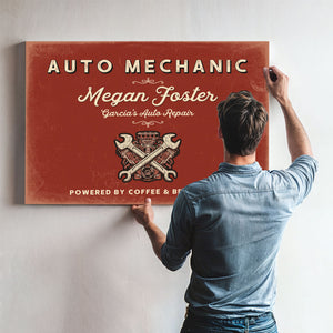 Personalized Auto Mechanic Sign, Powered by Coffee & Brake Fluid, Brick & Black, image 9