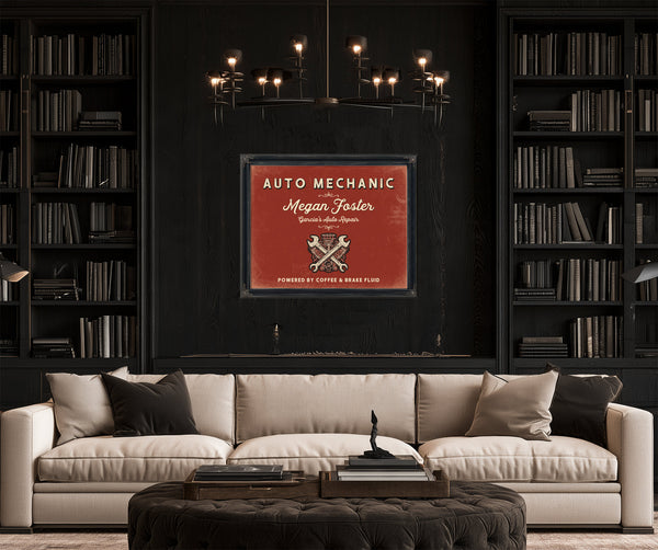 Personalized Auto Mechanic Sign, Powered by Coffee & Brake Fluid, Brick & Black, image 16