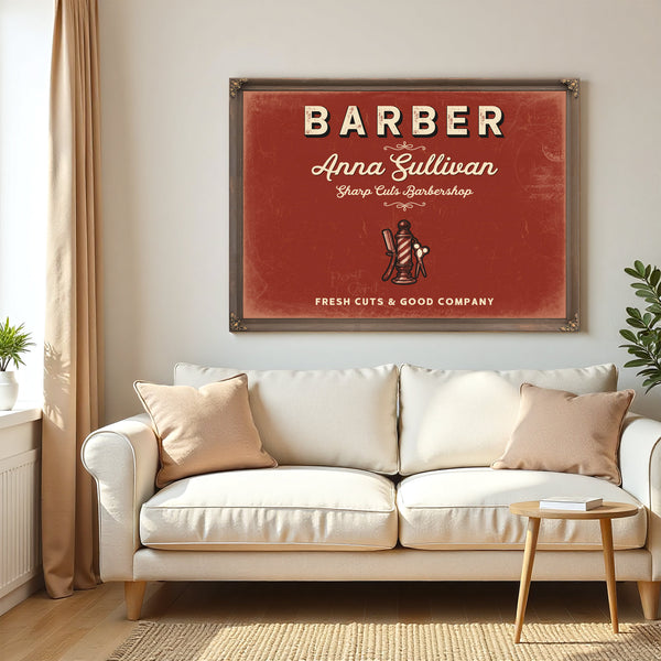 Personalized Barber Sign, Fresh Cuts & Good Company, Brick & Black, image 5