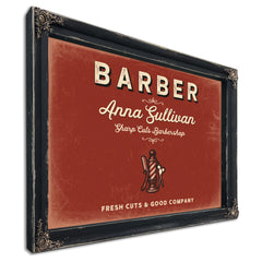 Personalized Barber Sign, Fresh Cuts & Good Company, Brick & Black, image 1