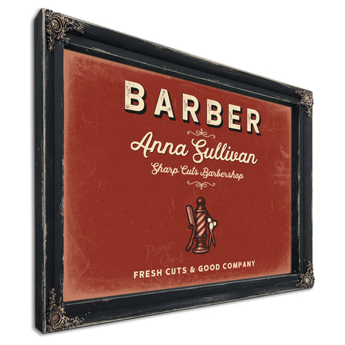 Personalized Barber Sign, Fresh Cuts & Good Company, Brick & Black, image 1