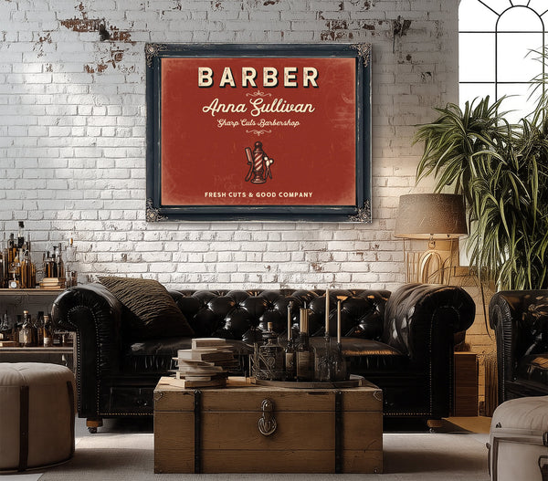 Personalized Barber Sign, Fresh Cuts & Good Company, Brick & Black, image 18