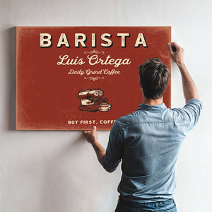 Personalized Barista Sign, But First, Coffee, Brick & Black, image 9