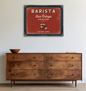 Personalized Barista Sign, But First, Coffee, Brick & Black, image 19