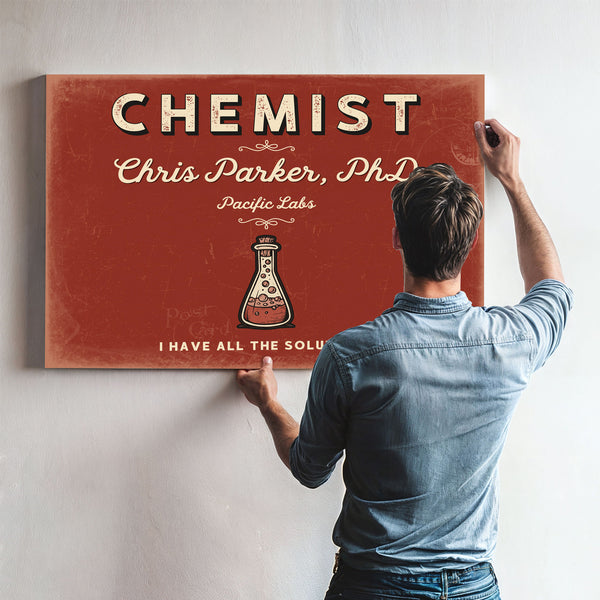Personalized Chemist Sign, I Have All the Solutions, Brick & Black, image 9