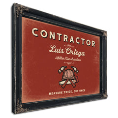 Personalized Contractor Sign, Measure Twice, Cut Once, Brick & Black, image 1