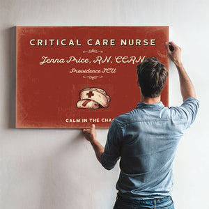 Personalized Critical Care Nurse Sign, Calm in the Chaos, Brick & Black, image 9