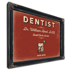 Personalized Dentist Sign, Open Wide, Brick & Black, image 1