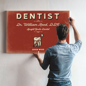 Personalized Dentist Sign, Open Wide, Brick & Black, image 9