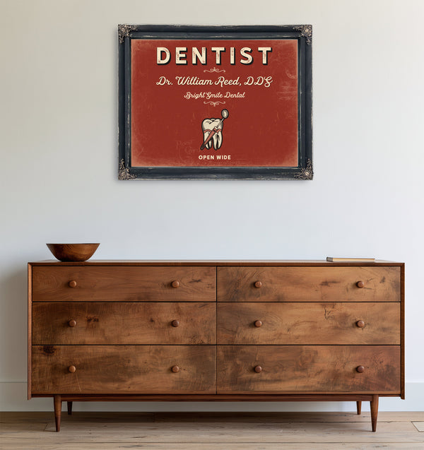 Personalized Dentist Sign, Open Wide, Brick & Black, image 19