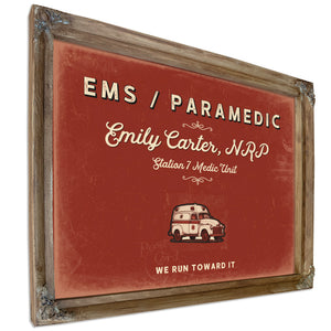 Personalized Paramedic Sign, We Run Toward It, Brick & Black, image 6