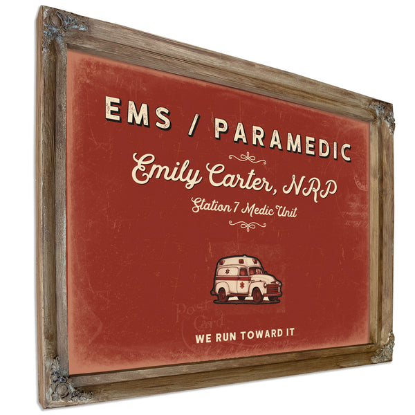 Personalized Paramedic Sign, We Run Toward It, Brick & Black, image 6