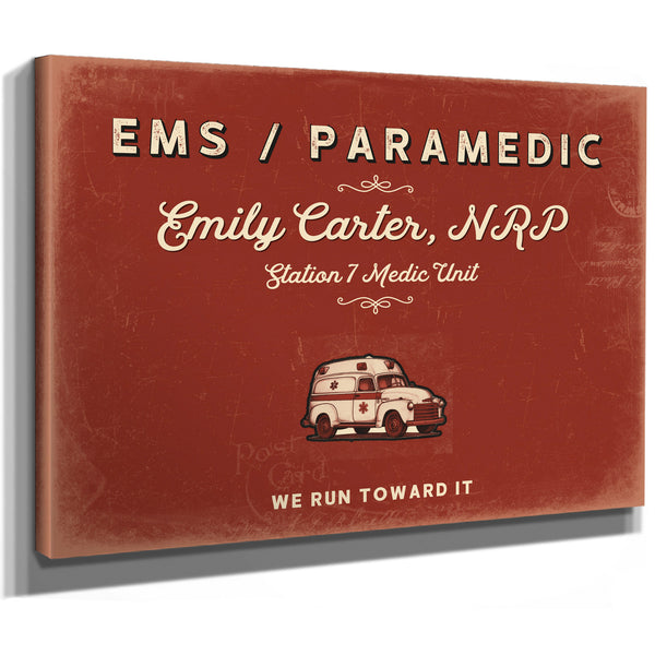 Personalized Paramedic Sign, We Run Toward It, Brick & Black, image 8