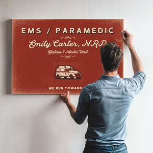 Personalized Paramedic Sign, We Run Toward It, Brick & Black, image 9