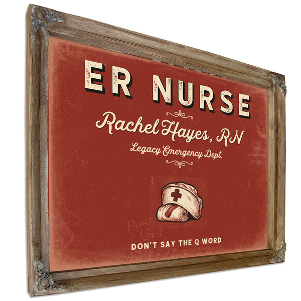 Personalized ER Nurse Sign, Don't Say the Q Word, Brick & Black, image 6