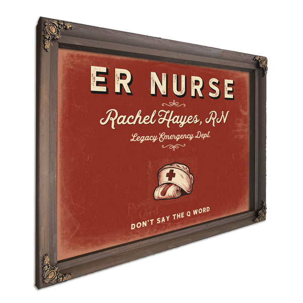 Personalized ER Nurse Sign, Don't Say the Q Word, Brick & Black, image 7