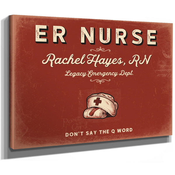 Personalized ER Nurse Sign, Don't Say the Q Word, Brick & Black, image 8