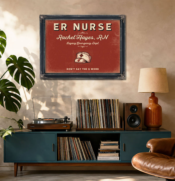 Personalized ER Nurse Sign, Don't Say the Q Word, Brick & Black, image 20