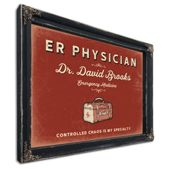 Personalized ER Physician Sign, Controlled Chaos Is My Specialty, Brick & Black, image 1