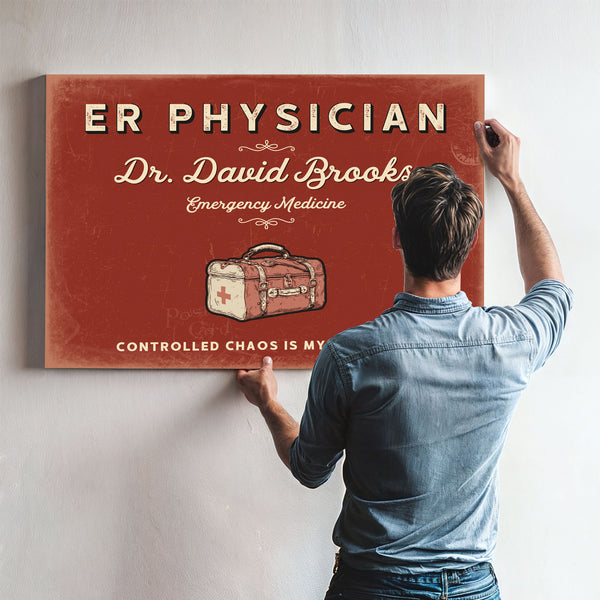Personalized ER Physician Sign, Controlled Chaos Is My Specialty, Brick & Black, image 9