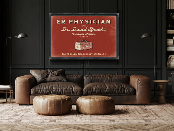 Personalized ER Physician Sign, Controlled Chaos Is My Specialty, Brick & Black, image 17