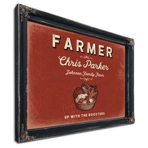 Personalized Farmer Sign, Up With the Roosters, Brick & Black, image 1