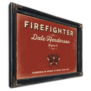 Personalized Firefighter Sign, Running In When Others Run Out, Brick & Black, image 1