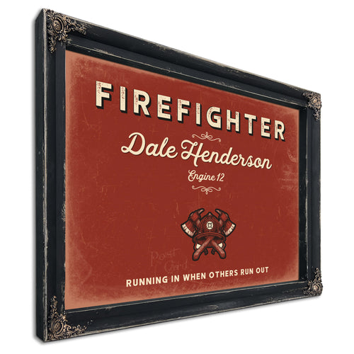 Personalized Firefighter Sign, Running In When Others Run Out, Brick & Black, image 1