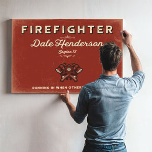 Personalized Firefighter Sign, Running In When Others Run Out, Brick & Black, image 9